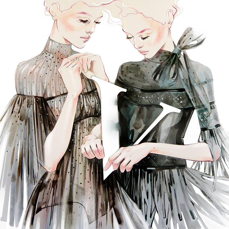 Alina grinpauka fashion illustration for valentino black dress